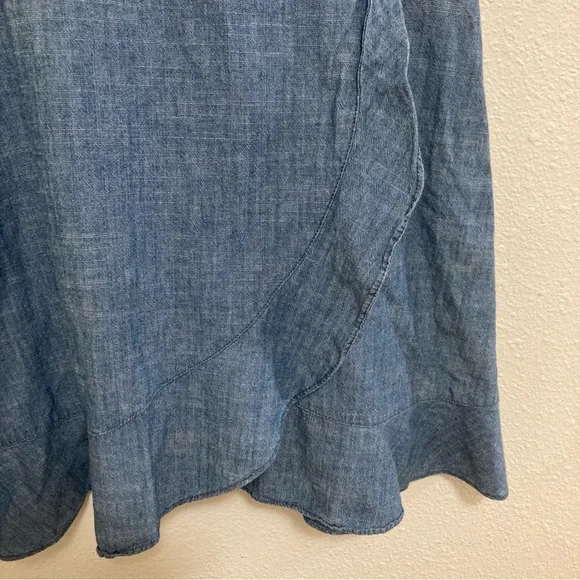 J. Crew Women’s Dress Faux-Wrap Blue Midi Demin A-Line V Neck Tie Sleeve Size 8 - Picture 8 of 16